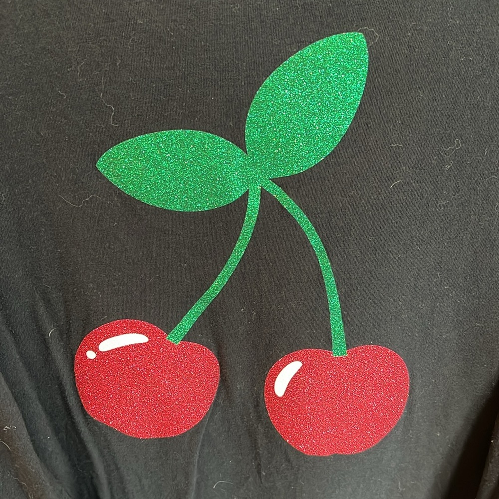 George Brand Black w/Glitter Cherry Graphic Women’s Sized 2XLT (50-52) Shirt - Picture 3 of 5